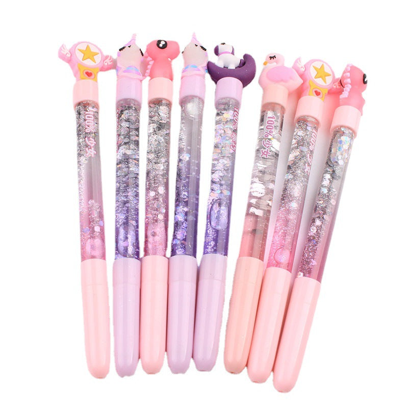 Wholesale Plastic Colorful Quicksand Pen Black Water-based Pen